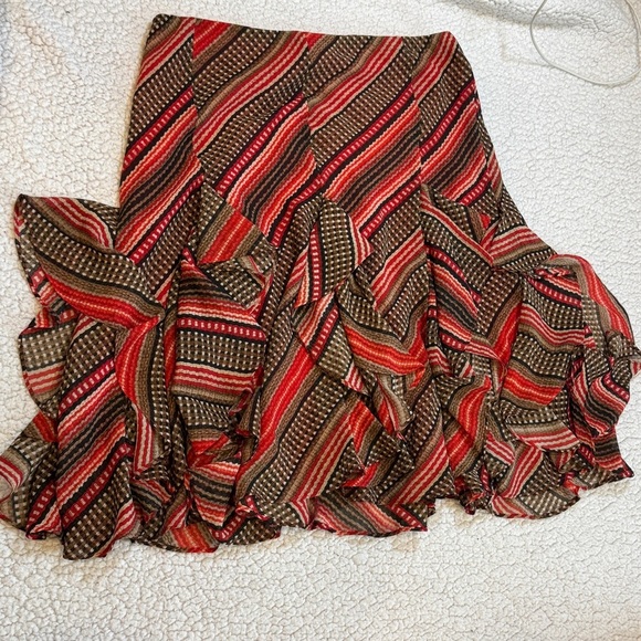 Lauren Ralph Lauren Women's Patterned Ruffled Georgette Skirt sz Small red brown - Picture 3 of 12